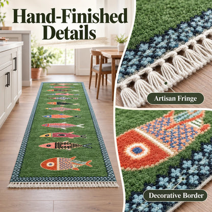 Artisanal Koi Fish Wool Runner Rug 🎏