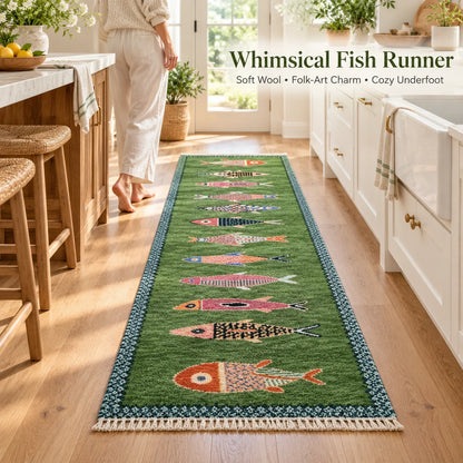Artisanal Koi Fish Wool Runner Rug 🎏