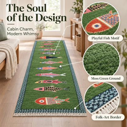 Artisanal Koi Fish Wool Runner Rug 🎏