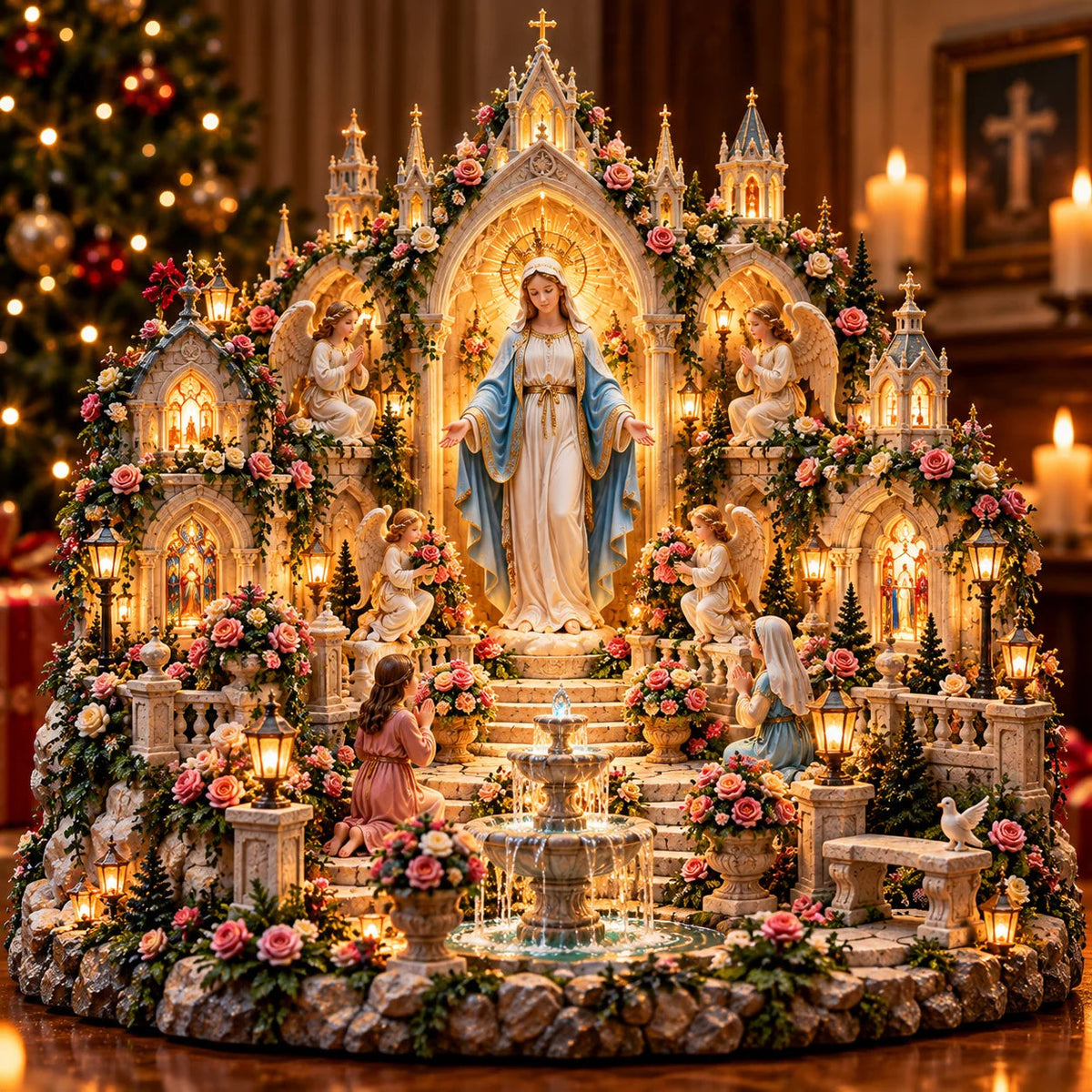 🌹 A Mother's Love, A Light of Grace – Light-Up Virgin Mary Sanctuary ✨