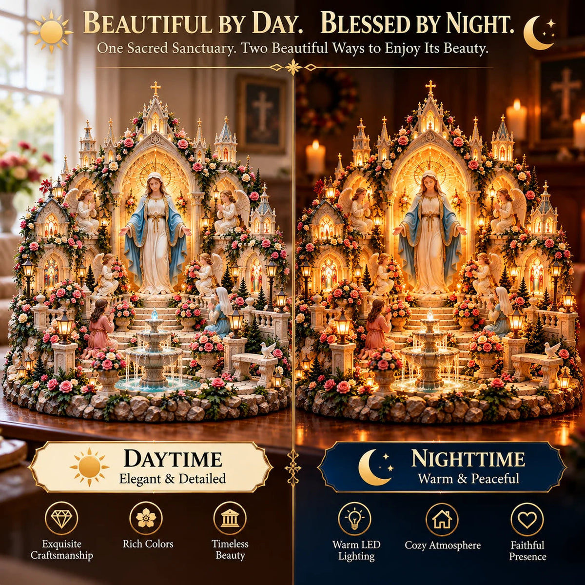 🌹 A Mother's Love, A Light of Grace – Light-Up Virgin Mary Sanctuary ✨