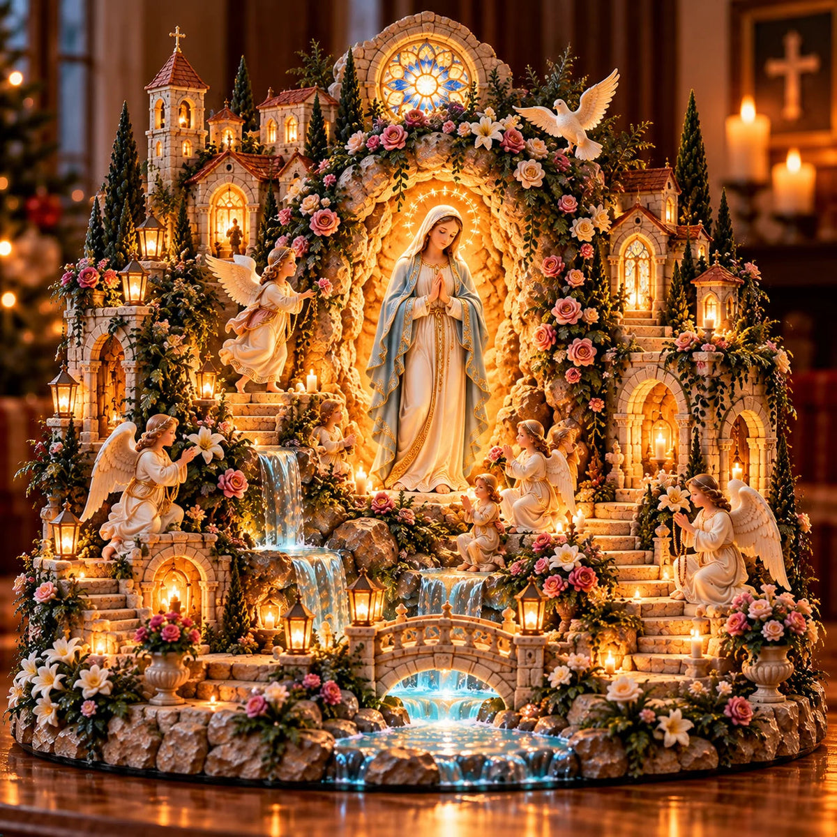 🌹 A Mother's Love, A Light of Grace – Light-Up Virgin Mary Sanctuary ✨