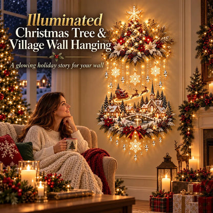 🎄✨ Lighted Christmas Tree & Village Wall Hanging – Glowing Winter Wonderland Decor ❤️