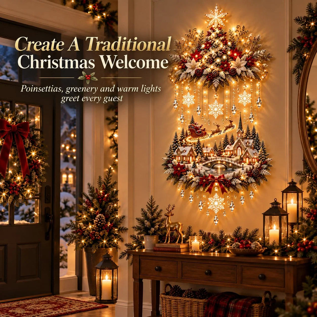 🎄✨ Lighted Christmas Tree & Village Wall Hanging – Glowing Winter Wonderland Decor ❤️