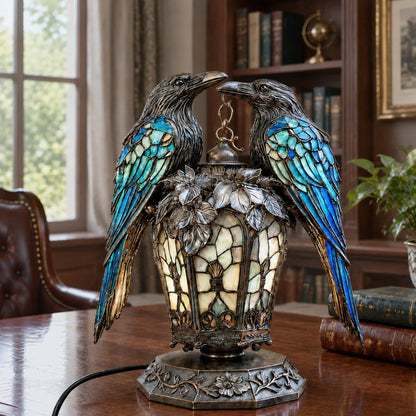 🐦‍⬛🕯️ Gothic Double-Raven Lantern – Stained-Glass-Inspired Wings & Warm Amber Glow ✨