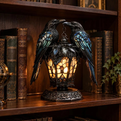 🐦‍⬛🕯️ Gothic Double-Raven Lantern – Stained-Glass-Inspired Wings & Warm Amber Glow ✨