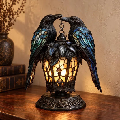🐦‍⬛🕯️ Gothic Double-Raven Lantern – Stained-Glass-Inspired Wings & Warm Amber Glow ✨