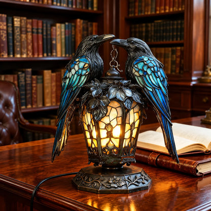 🐦‍⬛🕯️ Gothic Double-Raven Lantern – Stained-Glass-Inspired Wings & Warm Amber Glow ✨