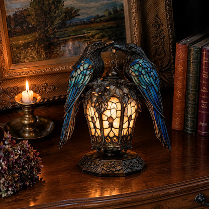 🐦‍⬛🕯️ Gothic Double-Raven Lantern – Stained-Glass-Inspired Wings & Warm Amber Glow ✨