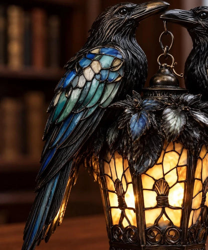 🐦‍⬛🕯️ Gothic Double-Raven Lantern – Stained-Glass-Inspired Wings & Warm Amber Glow ✨