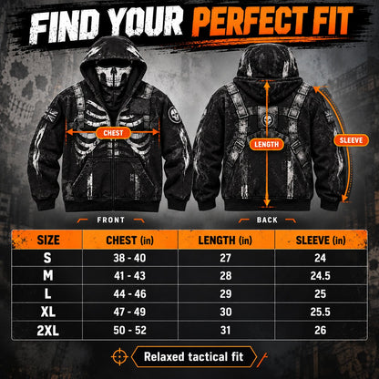 ReaperZip Tactical Skull Hoodie 🎯Full-zip tactical comfort with a battle-worn edge.