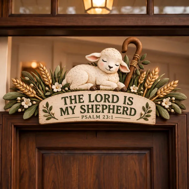 The Lord Is My Shepherd door topper featuring a lamb
