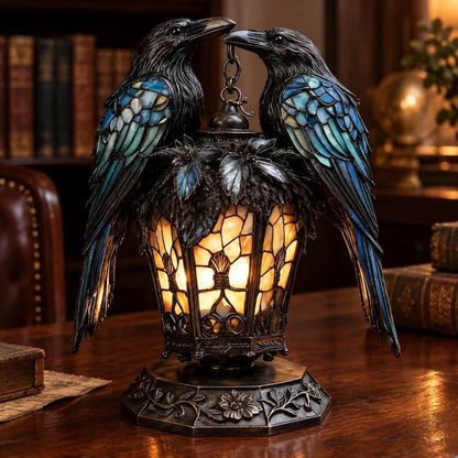 🐦‍⬛🕯️ Gothic Double-Raven Lantern – Stained-Glass-Inspired Wings & Warm Amber Glow ✨
