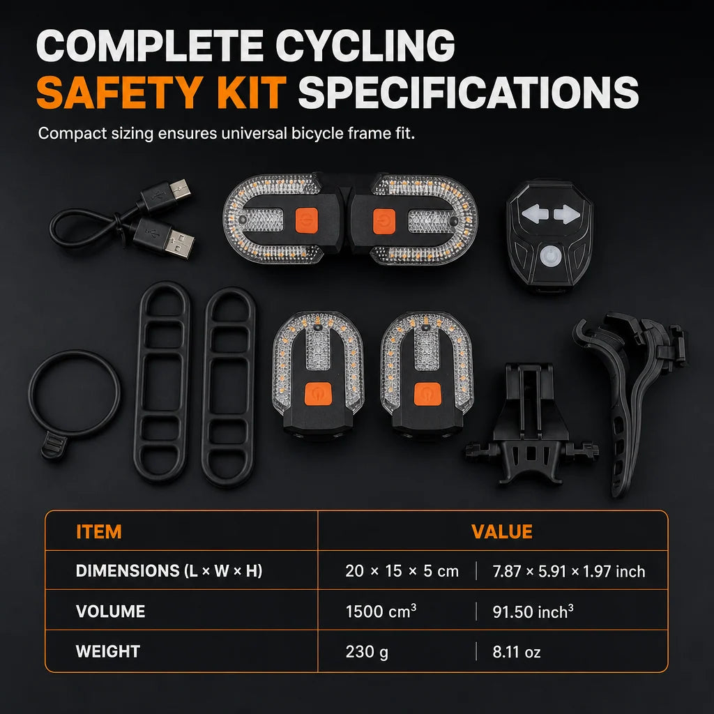 🚴💡 Wireless Bike Turn Signals – Thumb Control, Split Rear Lights & Type-C Charging