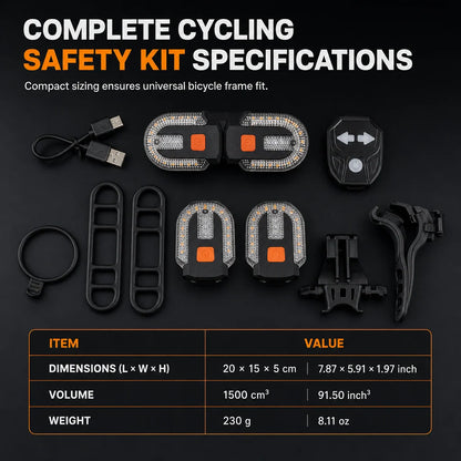🚴💡 Wireless Bike Turn Signals – Thumb Control, Split Rear Lights & Type-C Charging