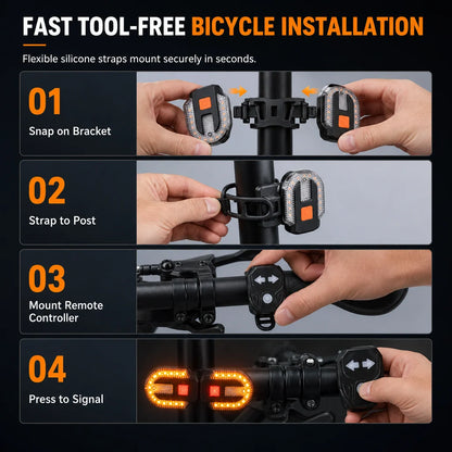 🚴💡 Wireless Bike Turn Signals – Thumb Control, Split Rear Lights & Type-C Charging
