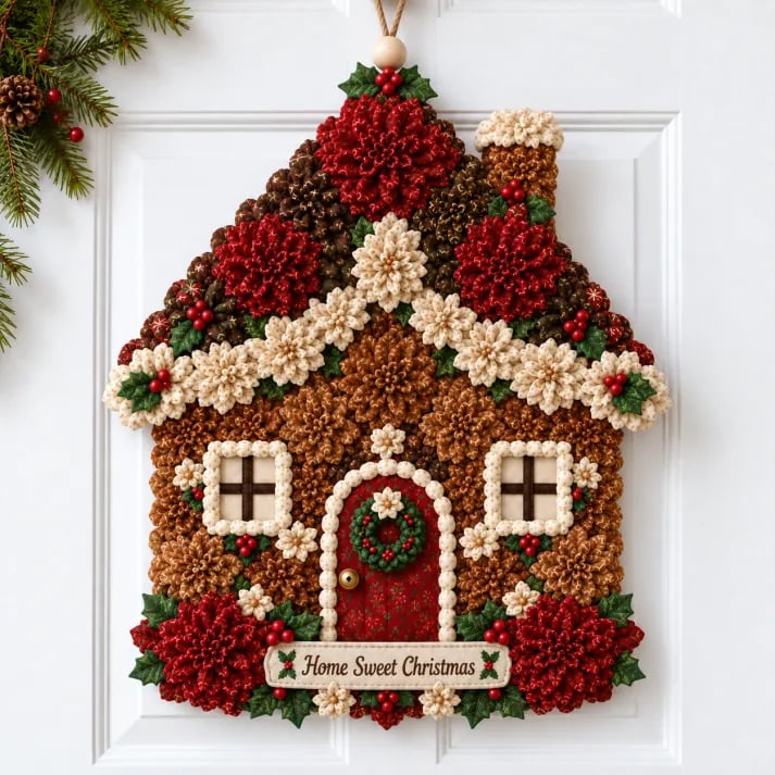 Gingerbread Cottage fabric flower door hanging design