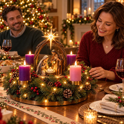 ✝️ Lighted Nativity Advent Wreath – 4-Week Christmas Candlelight Tradition 🕯️