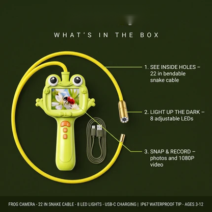 🐸🔍 Kids’ Frog Exploration Camera – 1080P HD, 22-Inch Flexible Probe & LED Lights