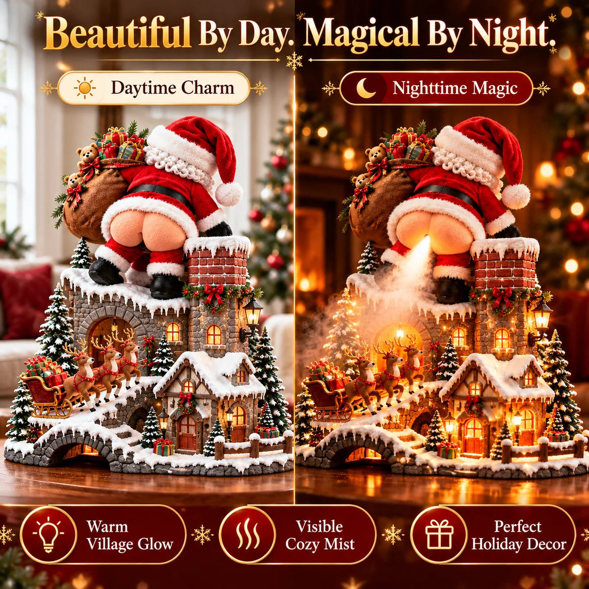 🎅 Santa’s Naughty Little Village — Light-Up Mist Diffuser