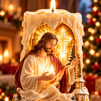✝️ Jesus Light of Faith – Nativity-Inspired Christian Candle Sculpture & Christmas Decor