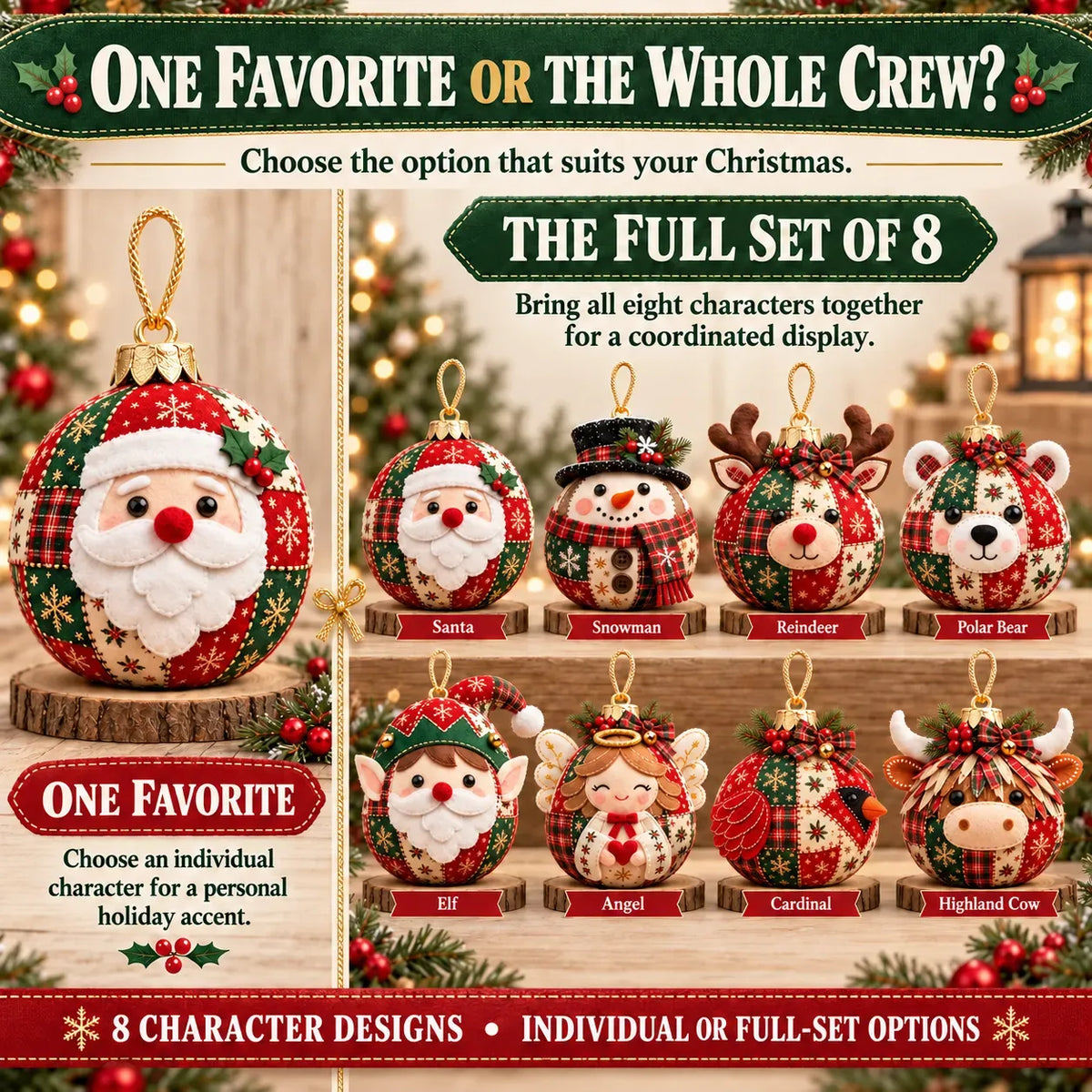 🎄 Easy DIY Patchwork Christmas Ornaments – 8 Adorable Holiday Characters ✨