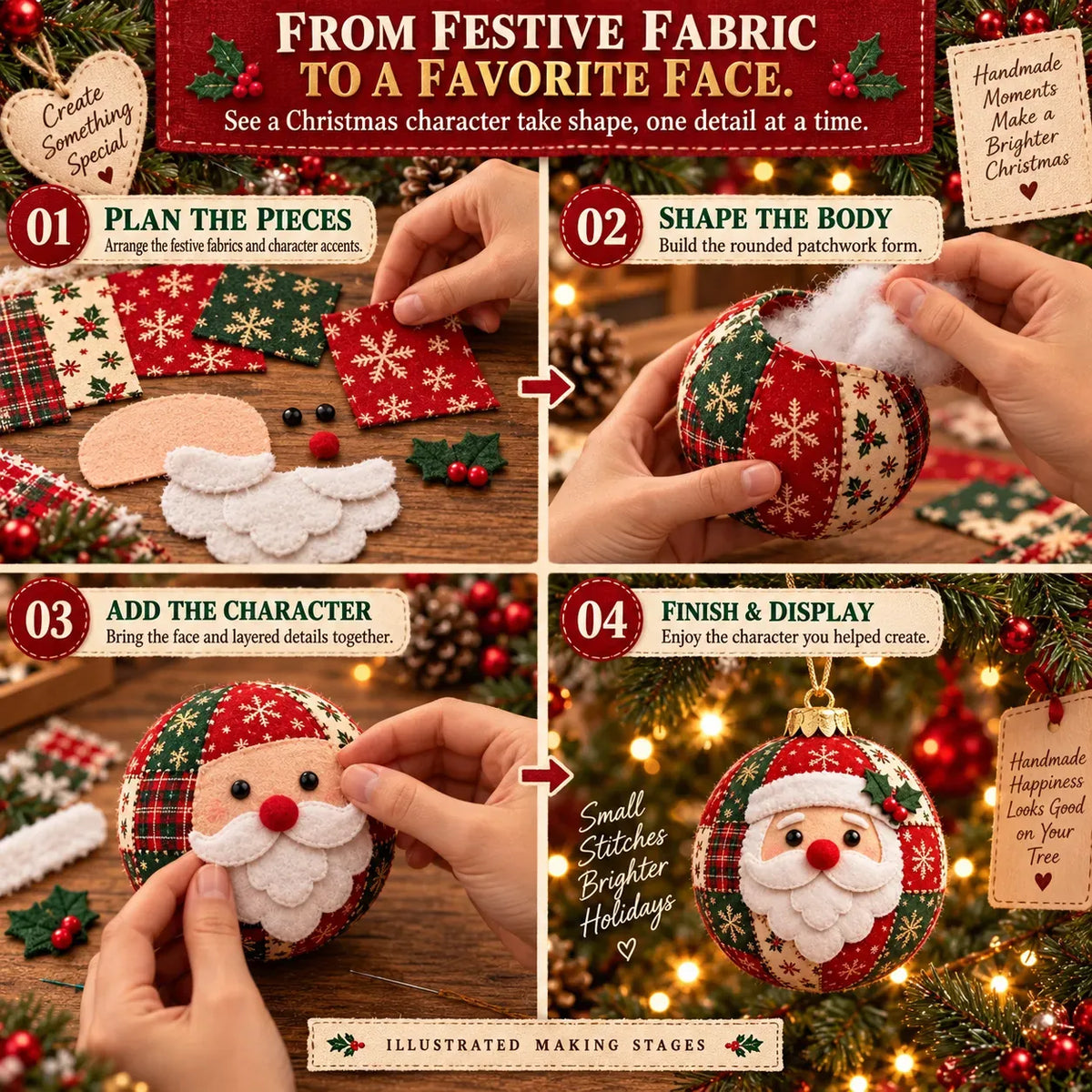 🎄 Easy DIY Patchwork Christmas Ornaments – 8 Adorable Holiday Characters ✨