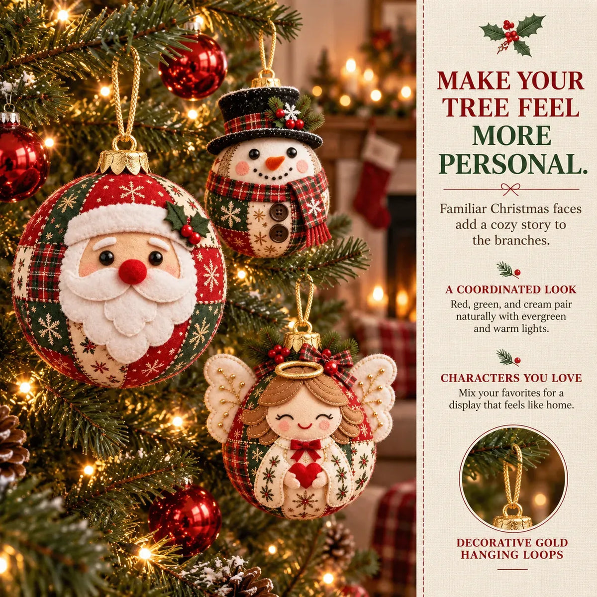 🎄 Easy DIY Patchwork Christmas Ornaments – 8 Adorable Holiday Characters ✨