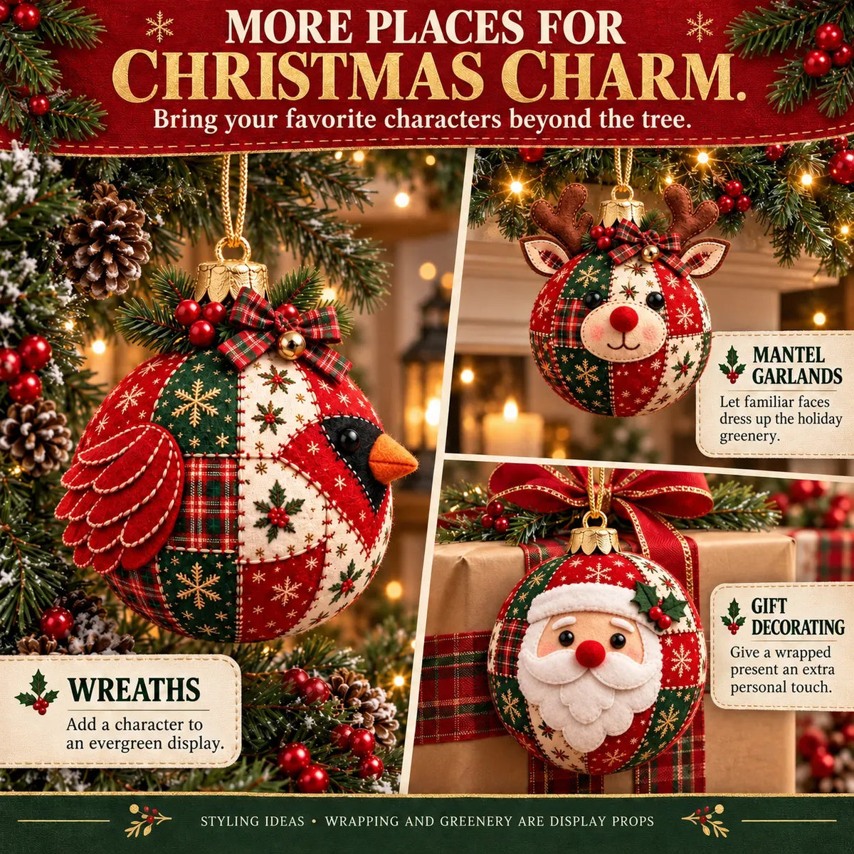 🎄 Easy DIY Patchwork Christmas Ornaments – 8 Adorable Holiday Characters ✨