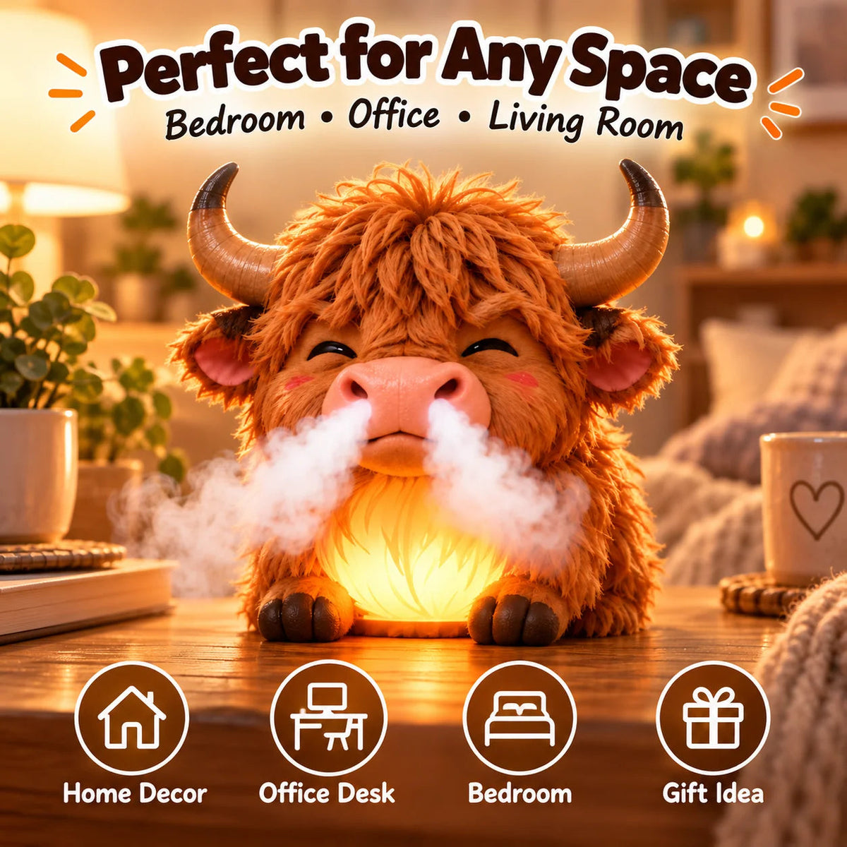 🔥🔥🔥😊 Highland Cow Huff™ – Tap-to-Puff Humidifier & Colorful Night Light ✨🎁