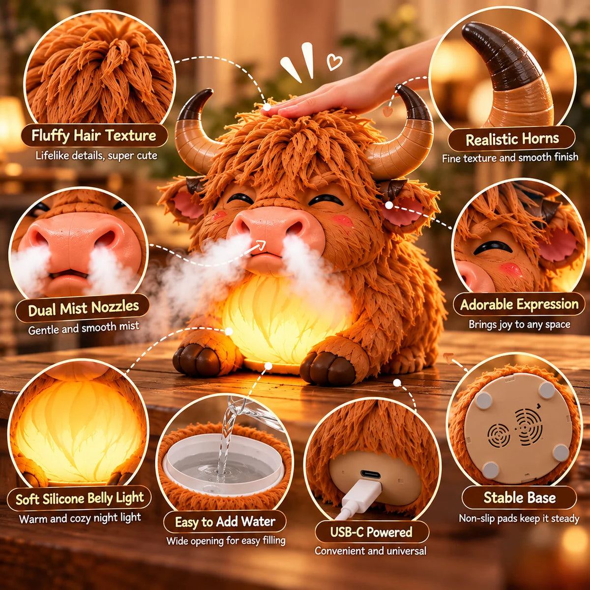 🔥🔥🔥😊 Highland Cow Huff™ – Tap-to-Puff Humidifier & Colorful Night Light ✨🎁