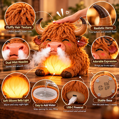 🔥🔥🔥😊 Highland Cow Huff™ – Tap-to-Puff Humidifier & Colorful Night Light ✨🎁