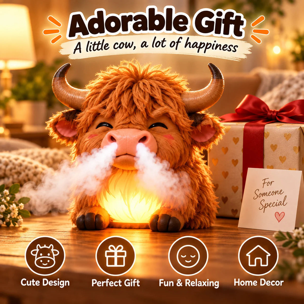 🔥🔥🔥😊 Highland Cow Huff™ – Tap-to-Puff Humidifier & Colorful Night Light ✨🎁