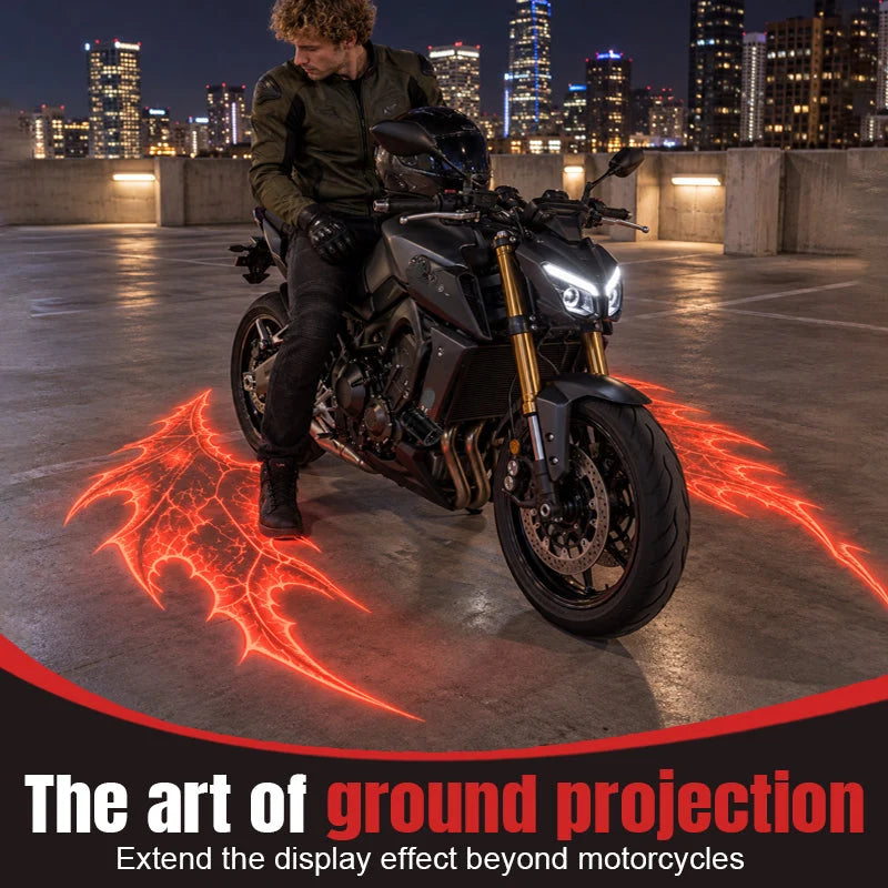 🏍️🔥 Motorcycle Devil Wing Ground Projector Lights – Red Gothic Night Display