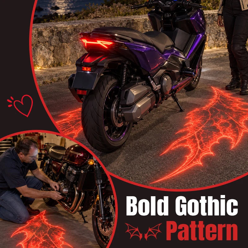 🏍️🔥 Motorcycle Devil Wing Ground Projector Lights – Red Gothic Night Display