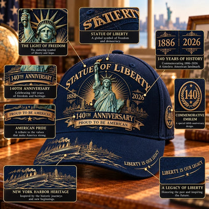 💝LAST DAY 49% OFF - 🗽 Statue of Liberty 140th Anniversary 1886–2026 – Premium Embroidered Heritage Cap | Cotton-Poly Blend • Detailed Embroidery • Adjustable Fit 🇺🇸