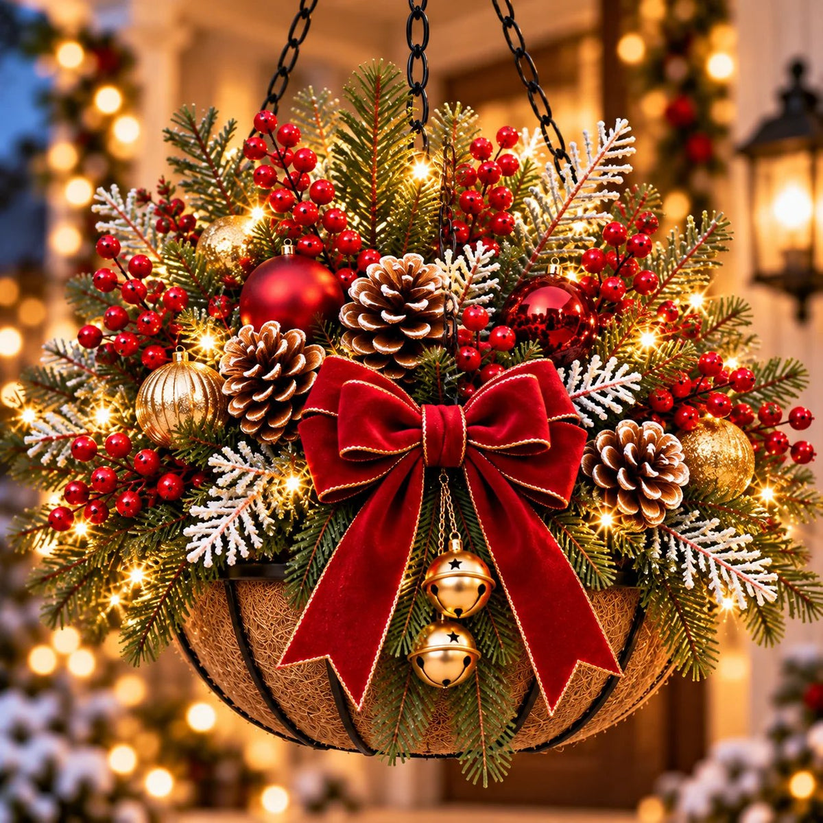 🎄 Last Day: 33% OFF – Pre-Lit Christmas Hanging Basket | Warm LED Lights & Weather-Resistant Holiday Decor ✨
