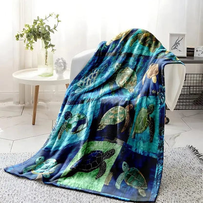 Sea Turtle Throw Blanket, Ocean Mosaic Patchwork Soft Cover