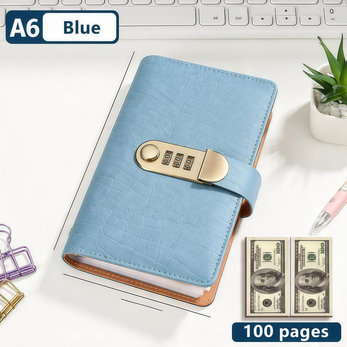 🎁🎅50% OFF!!!-Ready for Christmas!🎄PU Leather Binder Savings Notebook with 3-Digit Resettable Password Lock✉️💸Large Capacity Storage for Money & Important Items