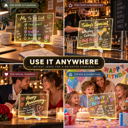 🎨 Reusable Acrylic LED Writing & Drawing Board – 7 Color Pens Included