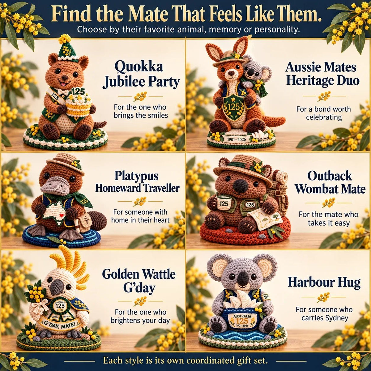 🇦🇺🐨 Australia 125th Anniversary Crochet Keepsake – 3D Aussie Animal Collectible & Gift Box 🎁