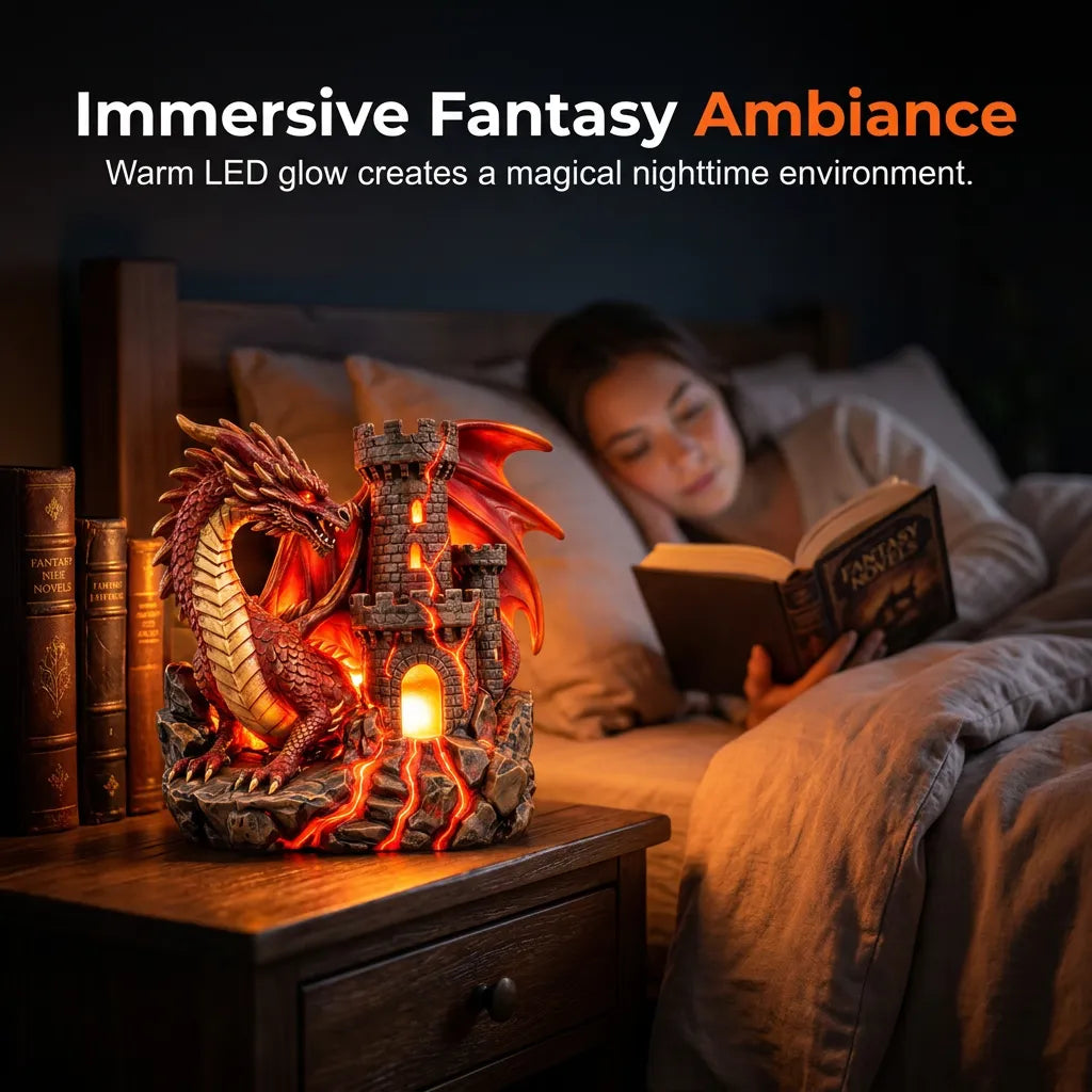 🏰 Mythical Accent Special 60% OFF 💥 Western Dragon and Castle Wall-Mounted LED Night Light Fantasy Lava Resin Ornament