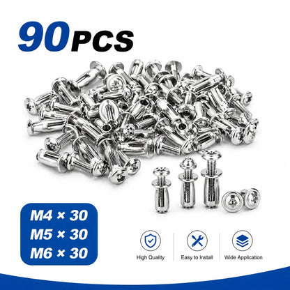 🌹🔩 30PCS/90PCS Button Rivet Locking Nuts Set