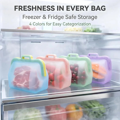 🥬Reusable Silicone Food Storage Bags, Magnetic Seal, 50oz
