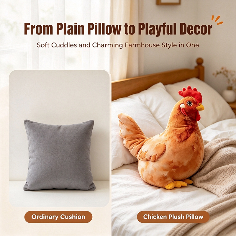 🐔 Chicken-Shaped Plush Pillow – Cute Realistic Hen Stuffed Animal & Cozy Home Decor Cushion ✨