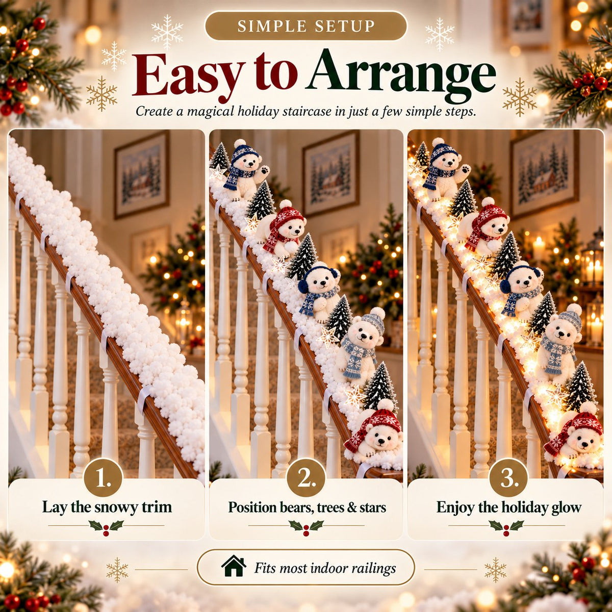 🐻‍❄️ Polar Bear Snowy Staircase Lighted Railing Décor