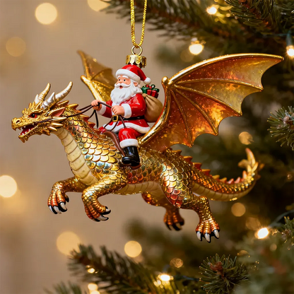 🎅🐉 Santa Dragon Rider Acrylic Ornaments – 6 Fantasy Christmas Designs