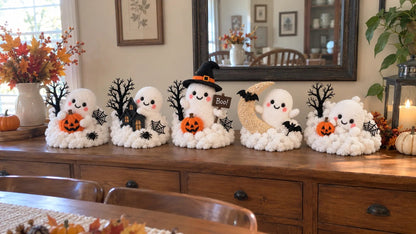 👻Whimsical Halloween Ghost Decor – Cute Staircase & Tabletop Display