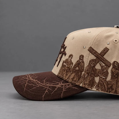 ✝️ Viacrucis Faith-Inspired Cap | Raised Crosses • Way of the Cross Artwork