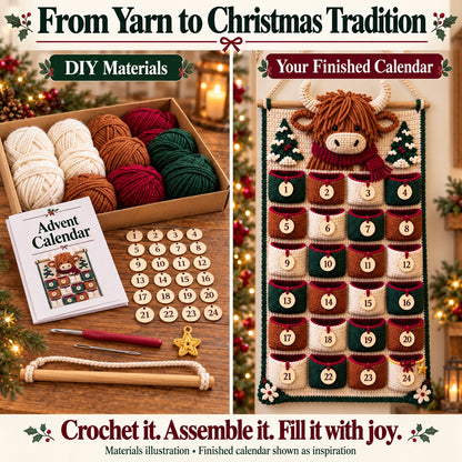 🎄 DIY Crochet Advent Calendar Kit – 24 Refillable Pockets & 4 Christmas Designs 🧶 | 45% OFF